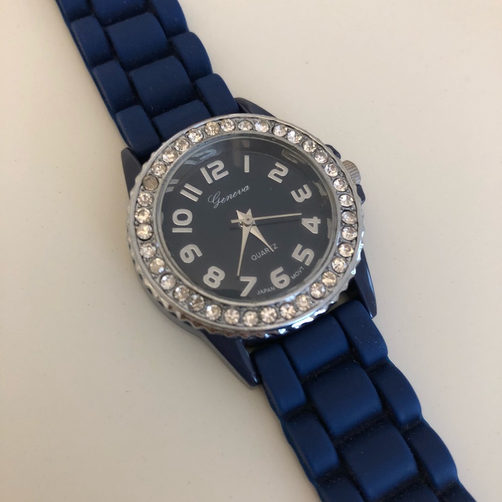 Blue and Silver Geneva Quartz Watch